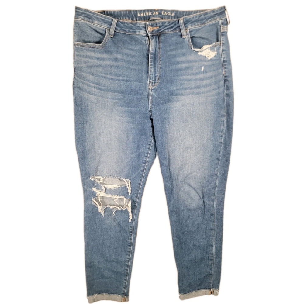 American Eagle Jeans 20 High Rise Jegging Crop Grunge Boho Distressed Stretch